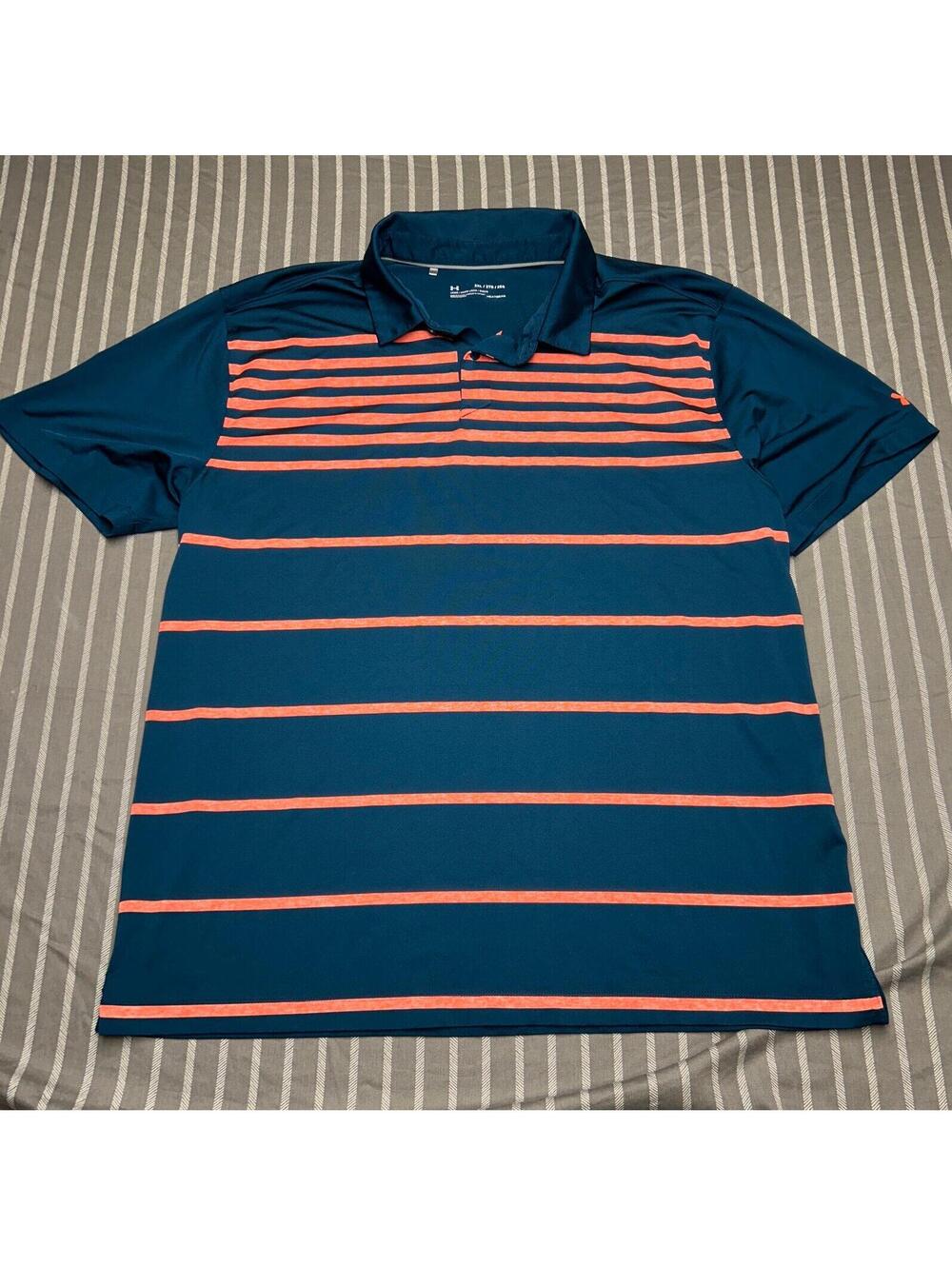 UNDER ARMOUR COOL SWITCH STRIPPED GREEN/ORANGE GOLF POLO SIZE Men's 2XL